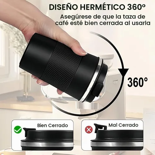 Vista 4 de Taza de café de viaje aislada (12 onzas), vaso de café de acero inoxidable con tapa sellada abatible a prueba de derrames, reutilizable