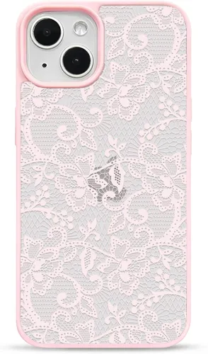 Vista 11 de NITITOP Para iPhone 14 Plus/15 Plus Funda Transparente Encaje Flor - Negro