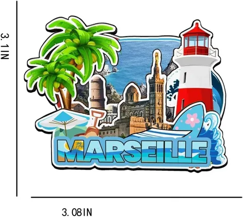 Vista 3 de Marsella Francia imán de nevera de madera 3D hitos de viaje coleccionables recuerdos decoración hecha a mano -3956