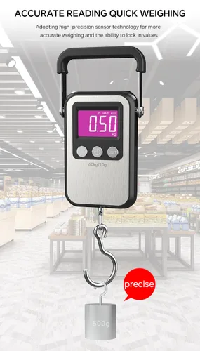 Vista 3 de Báscula digital de peso para equipaje de 132 libras, 132.3 lbs, báscula de pescado, 2 pilas AAA (no incluidas) (negro)