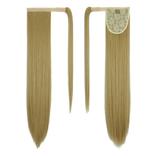 Vista 2 de OMGREAT Extensión de cola de caballo de cabello lacio envolvente para mujer, rubio ceniza, extensiones de cola de caballo larga y recta, extensiones