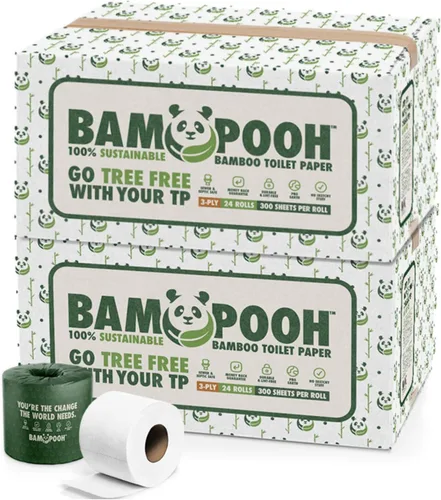 Vista 7 de Papel higiénico de bambú sostenible de 3 capas (24 rollos), suave, hipoalergénico, sin árboles ni pelusas