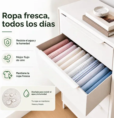 Vista 4 de Naima - Cómoda de tela premium - Marco de metal resistente, 5 cajones espaciosos a prueba de hundimiento con elegantes asas de metal - Solución