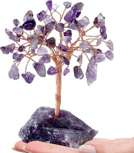 Vista 18 de QINJIEJIE Árbol de cristal de cuarzo rosa, cristales curativos, decoración de escritorio rosa, árbol de piedras preciosas naturales, base de alambre