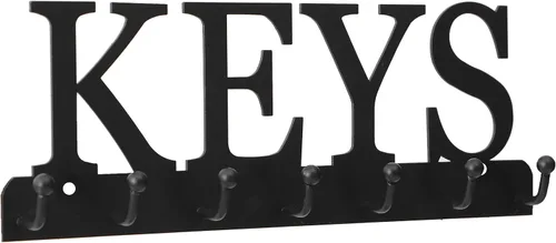 Vista 5 de Lixgifts Soporte para llaves montado en la pared para decoración de pared con 7 ganchos, organizador de llaves de metal negro, para entrada, puerta