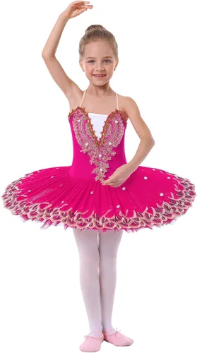 Vista 2 de AFAVOM Leotardos de ballet para niñas con tutú de platter profesional, falda de organdy dura cisne, lago pluma, ropa de baile