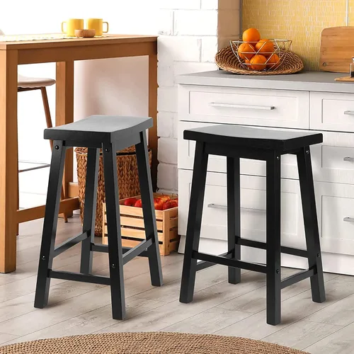Vista 2 de PJ Wood Classic Modern - Asiento de sillín sin espalda de madera maciza, taburete de mostrador de 24 pulgadas de alto, fácil de montar