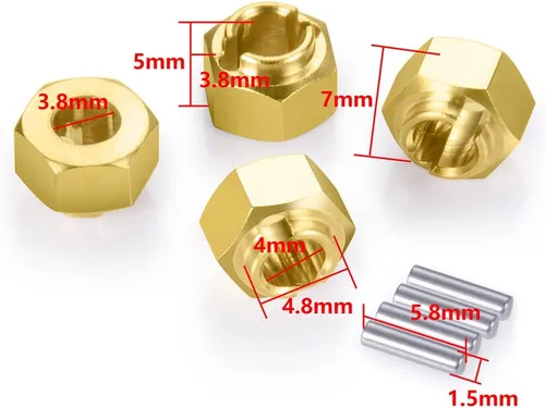 Vista 2 de RCLIONS Latón RC Wheel Hex Hub 0.157 in Drive Adapter para TRX4-M 1/18th RC Crawler Car Upgrades