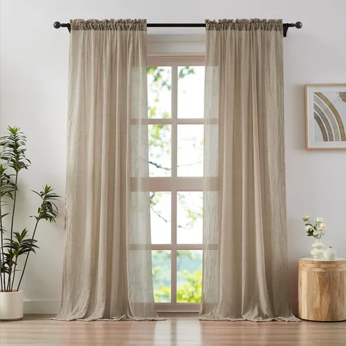 Vista 17 de Anpark - Cortinas traslúcidas de terracota de 96 pulgadas de largo para dormitorio y sala de estar, elegantes cortinas de lino de algodón