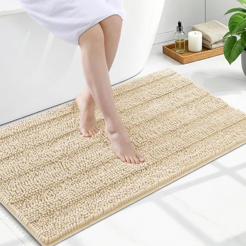 Vista 207 de Grandaily Alfombras de baño de felpilla a rayas de 24 x 16 pulgadas, extra gruesas y suaves, absorbentes, parte trasera de goma, alfombra de ducha
