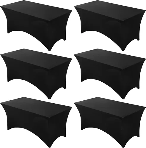 Vista 55 de Fixwal Paquete de 6 Manteles de Mesa Rectangulares, Cubierta de Mesa de 6 Pies, Mantel Blanco Rectangular Ajustado Elástico Rectangular, Cubierta