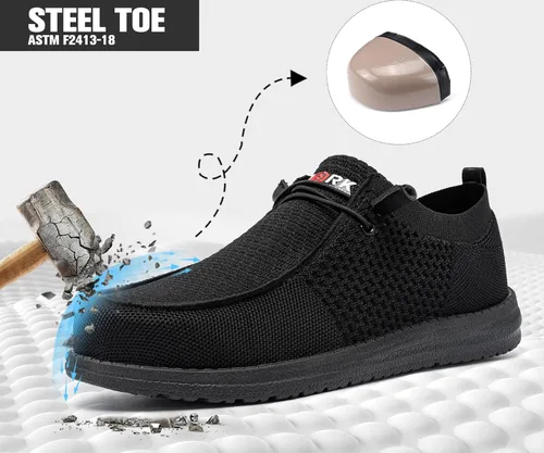 Vista 5 de LARNMERN Zapatos con punta de acero para hombre, ligeros, cómodos, para caminar, mocasines con punta de acero