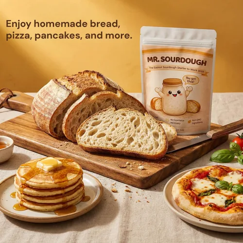 Vista 5 de Mr. Sourdough - Cultivo básico de masa madre para principiantes, iniciador deshidratado con cultivos activos vivos para pan casero, hornear, pizza