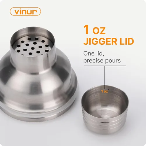 Vista 3 de VINUR Coctelera aislada, coctelera de Martini aislada al vacío de acero inoxidable de 20 onzas con colador integrado y tapa jigger para camarero