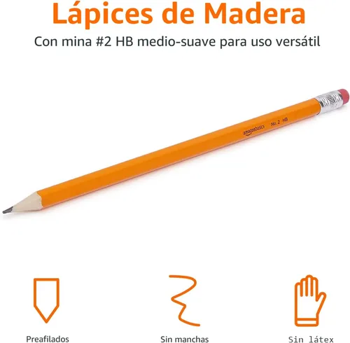 Vista 2 de Amazon Basics Lápices de aula con estuche de madera #2 con borradores, preafilados, mina HB, paquete de valor de 30 unidades, naranja