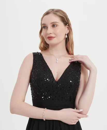 Vista 3 de UDYLGOON UDORA - Juego de aretes de gota de circonita cúbica con forma de lágrima y circonita cúbica para novia, regalos de boda para dama de honor