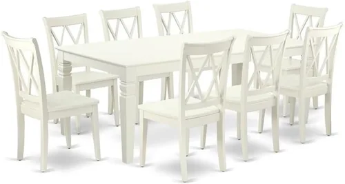 Vista 14 de East West Furniture LGCL7-BLK-W - Juego de mesa de comedor de 7 piezas que consta de una mesa de comedor rectangular con hojas de mariposa y 6 Negro