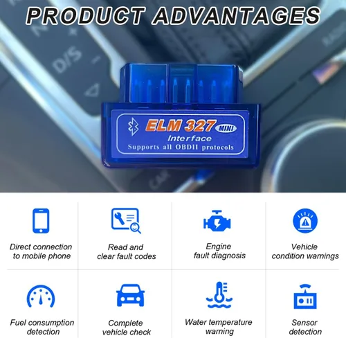 Vista 5 de 2 piezas ELM327 OBDII Escáner de diagnóstico para coche, profesional mini ELM327 OBD2 Bluetooth herramienta de escaneo lector de códigos, interfaz
