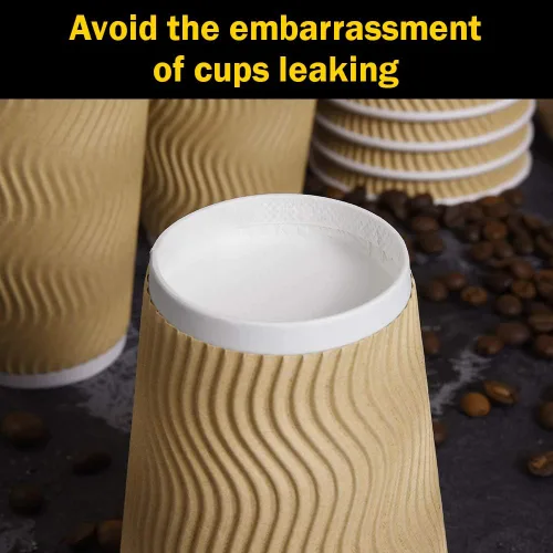 Vista 3 de SPRINGPACK Tazas de café de papel desechables con tapas, paquete de 100 tazas de café con aislamiento de pared ondulada de 12 onzas para bebidas