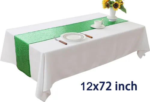 Vista 3 de Paquete de 10 caminos de mesa de lentejuelas verdes de 12 x 72 pulgadas para fiestas, bodas, aniversarios, cumpleaños, banquetes, compromisos