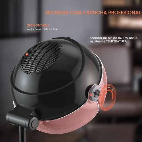 Vista 3 de TASALON Ionic - Secador de pelo con capucha, 1875 W profesional, con 3 ajustes de temperatura, secador de pelo con ruedas ajustable en altura