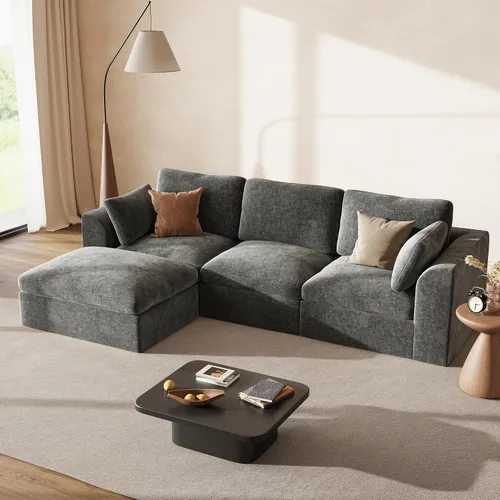 Vista 11 de Sofá modular de nube de 110" sofá deshuesado en forma de L seccional de Harina de avena ligera