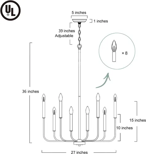 Vista 7 de LALUZ Lámpara moderna de araña dorada, 8 luces para comedor, dormitorio, sala de estar, cocina, vestíbulo, entrada