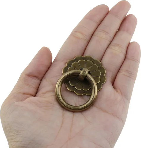 Vista 4 de Bitray Bronze Cabinet Knobs Antique Ring Pulls Double Flower Drawer Pulls