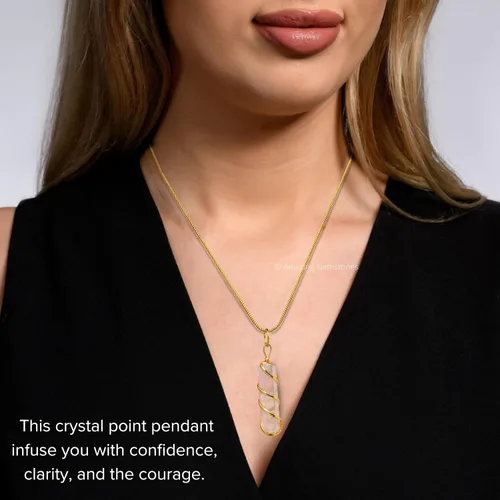 Vista 5 de Collar con dije de cristal de cuarzo rosa para mujer, envuelto en alambre dorado, delicado collar minimalista de cristal curativo para hombres