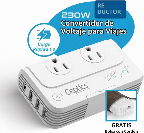 Vista 6 de Ceptics Convertidor de voltaje de Sudáfrica - Convertidor de 200 W de 220 V a 110 V para dispositivos como rizador, alisador, cargadores, enchufe