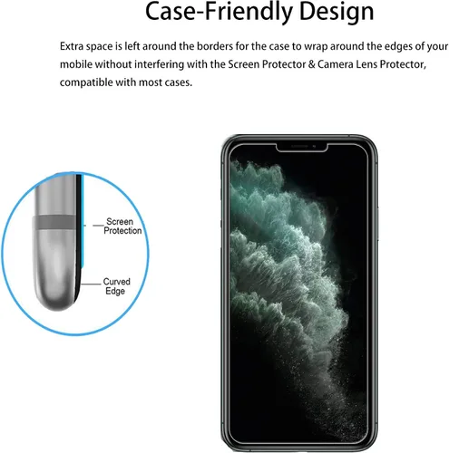Vista 6 de Marco de fácil alineación diseñado para iPhone 11 Pro Max Protector de pantalla de vidrio templado 2-Pack Película protectora de lente de cámara