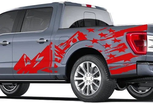 Vista 6 de Calcomanías gráficas de montañas laterales y bandera compatibles con Ford F150 (negro)
