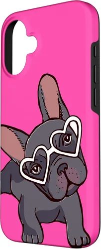 Vista 2 de iPhone 16 Francés Bulldog Francés Perro Cachorro Lindo Perro Perro Gafas Caso Mascota