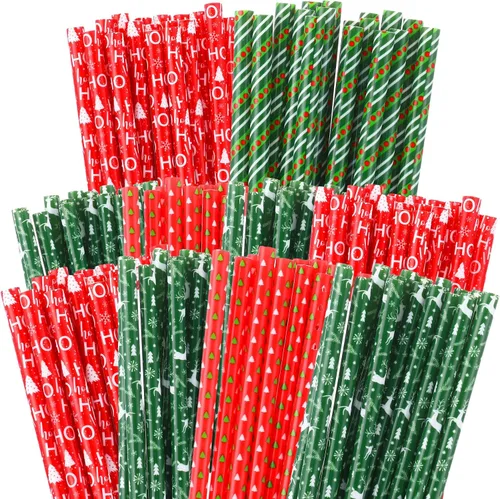 Vista 8 de Uiifan 48 popotes de Navidad de plástico para beber Navidad de 9 pulgadas, 4 estilos, popotes reutilizables para vacaciones, cumpleaños, bodas