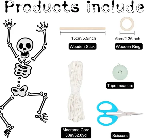 Vista 2 de FREEBLOSS Kit de esqueleto de macramé para Halloween, decoración de macramé con instrucciones (idioma español no garantizado), decoración de fiesta