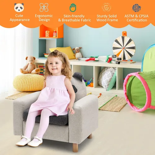 Vista 4 de Costzon Sofá para niños, sofá de dibujos animados para niños con marco de madera maciza, cojín grueso, sillón infantil para sala de juegos, jardín