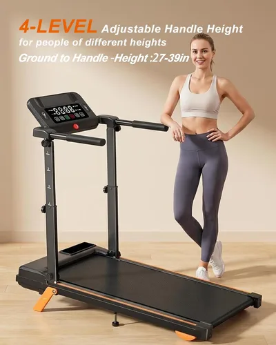 Vista 4 de 12% Incline Multifunctional Walking Pad with Height-Adjustable Handle Bar and Built-in Removable Desk, 8.0MPH/3.5HP Small Treadmill, 350LBS