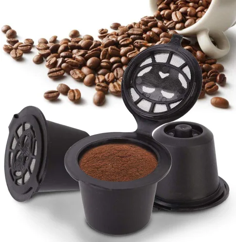 Vista 2 de 3 cápsulas reutilizables para el hogar, cápsulas de café para el hogar, cápsulas recargables aptas para Nespresso (negro)
