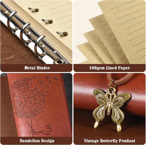 Vista 3 de 6 paquetes de cuaderno de cuero, diario de viaje al por mayor, diarios vintage recargables para escribir, regalos de diario para mujeres, hombres
