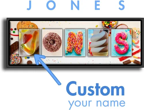 Vista 3 de Arte con nombre de dulces y dulces, regalo de postre personalizado (montaje en bloque de 6.5 x 18 pulgadas)