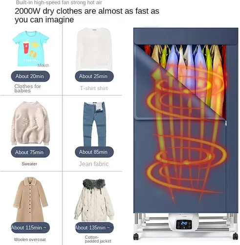 Vista 5 de Secadora de ropa eléctrica de 2000 W, Secadora de ropa portátil, Secadora de ropa eléctrica, 560L Secadora de ropa impermeable de gran capacidad