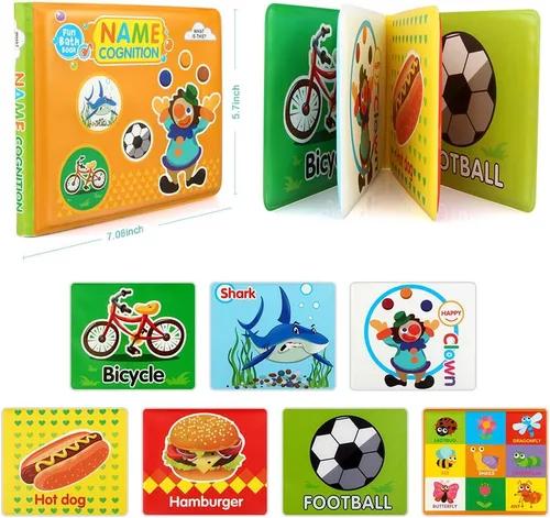 Vista 5 de Juguetes de baño para bebés, libros de baño no tóxicos para bebés, juguetes de bañera para niños de 6 a 12 y 18 meses, juguetes de baño educativos