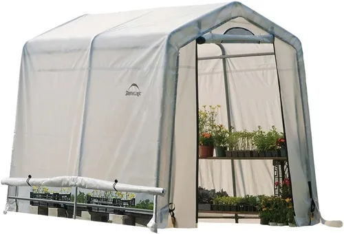 Vista 10 de ShelterLogic Invernadero GrowIT de 6' x 8' x 6.5' Estilo Techo a Dos Aguas Casa de Cultivo para Patio Trasero con Estantería Integrada, 6' x 8' x