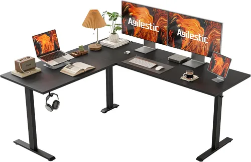 Vista 22 de Agilestic Escritorio de Pie en Forma de L de 59 Pulgadas de Altura Ajustable, Escritorio de Esquina Eléctrico de Pie, Mesa de Computadora Sit Stand