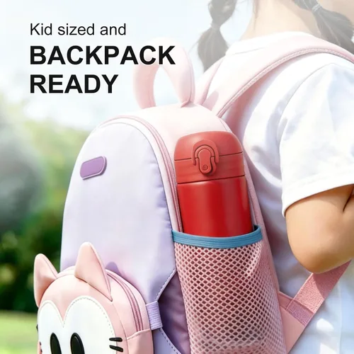 Vista 13 de GOOFIT Botella de agua de acero inoxidable para niños de 16 onzas, doble pared aislada al vacío, tapa a presión con anillo de bloqueo, sin BPA, a