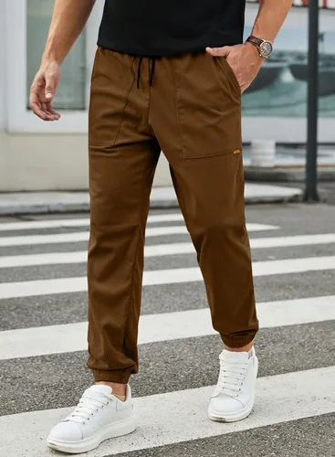 Vista 4 de JMIERR Pantalones de pana para hombre, cintura con cordón elástico, pantalones de deporte cónicos, pantalones cargo pantalones de senderismo