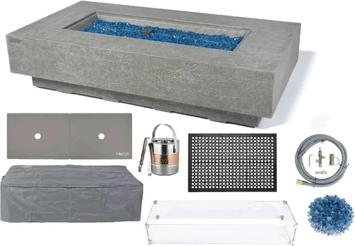 Vista 87 de Elementi+ Mesa de Fuego de Gas Colorado de Hormigón Fundido de 56" Rectangular, Hoguera al Aire Libre con Ignición Electrónica Incluye Cubierta
