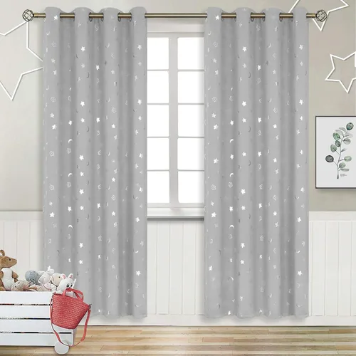 Vista 113 de BGment Cortinas opacas para dormitorio infantil, con aislamiento térmico, con ojales, estampado de estrellas plateadas, cortinas para oscurecer