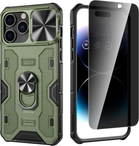 Vista 10 de VEGO - Funda para iPhone 14 Pro Max, funda con función atril para iPhone 14 ProMax, color negro Slide Camera Cover