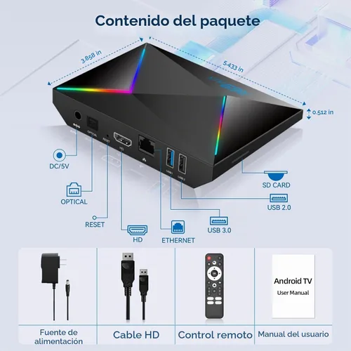 Vista 9 de EASYTONE Caja de TV Android 14.0 2026, 4GB RAM 32GB ROM Android 14 TV Box 4K 8K WIFI6 1000M Ethernet Smart TV Cajas HDR10 R69 Plus H728 Octa-core TV